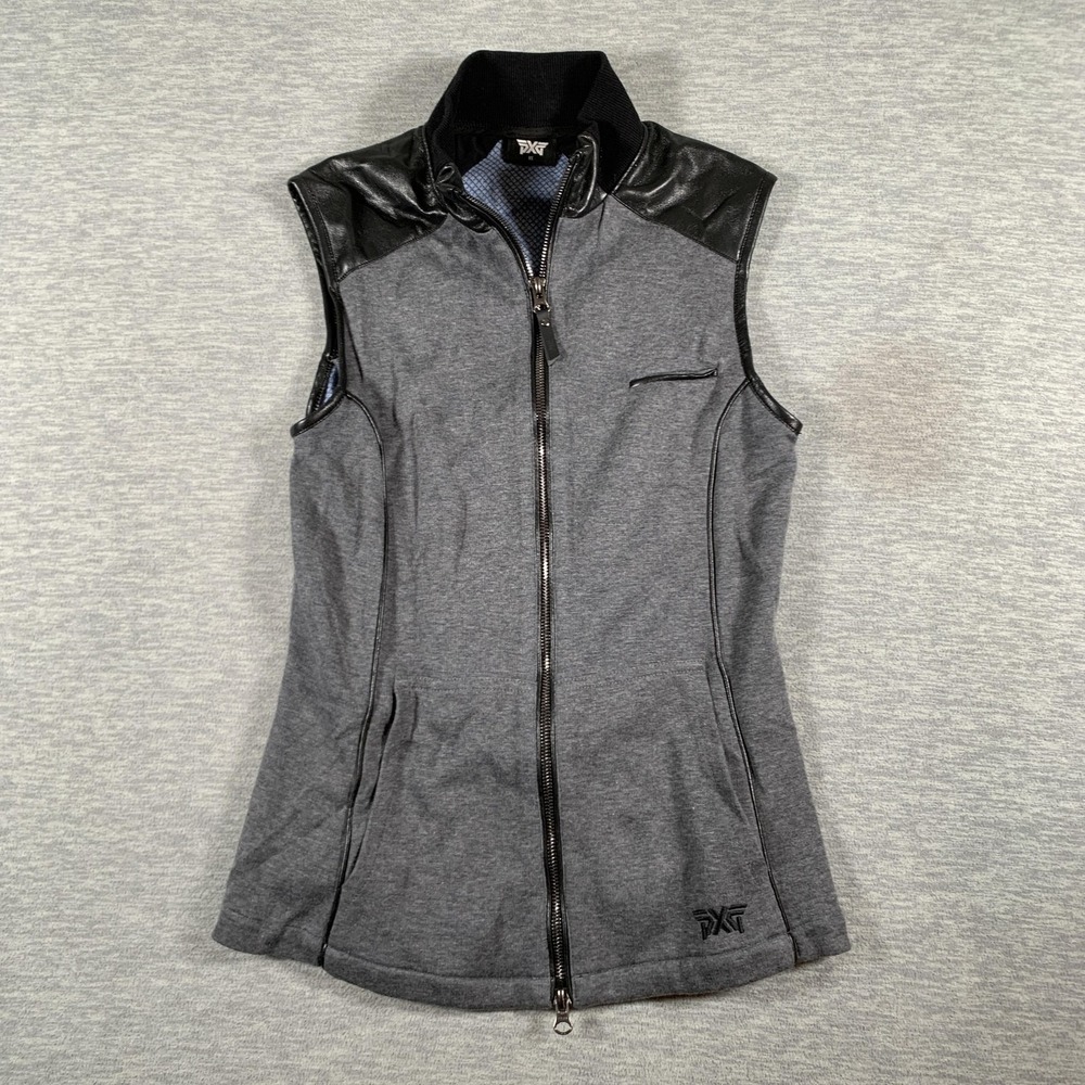 PXG Vest Womens XS Gray Faux Leather Full Zip Golf Collared‎ Sleeveless